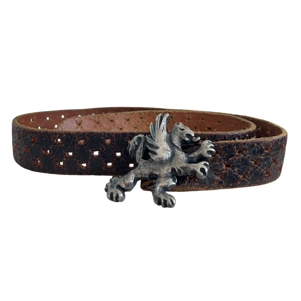 RARE VINTAGE belt w Griffon Silver Colored Buckle | Circa 1980s | SZ: 38